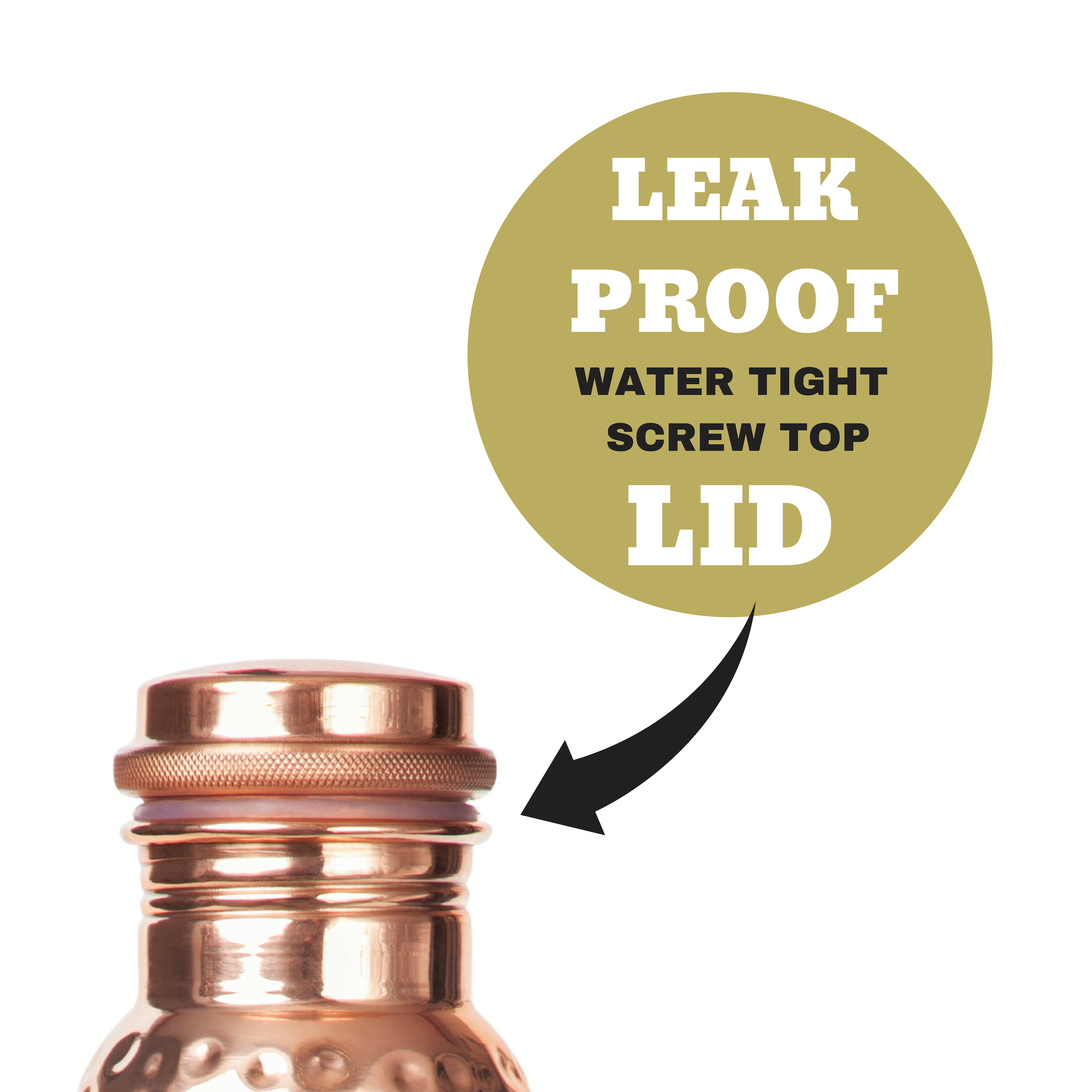 copper water bottle showcasing leak proof lid