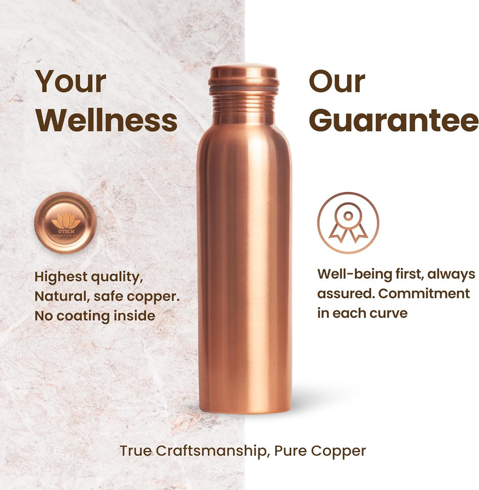 Otiem Smooth Ayurvedic Preimum Copper Water Bottle  - 1 Litre (34 Oz) Leak Proof (Handcrafted)