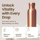 Otiem Smooth Ayurvedic Preimum Copper Water Bottle  - 1 Litre (34 Oz) Leak Proof (Handcrafted)
