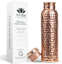 Otiem Hammered Ayurvedic Premium Copper Water Bottle  - 1 Litre (34 Oz) Leak Proof (Handcrafted)