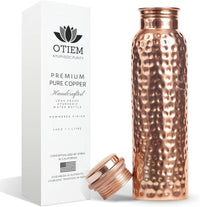 Otiem Hammered Ayurvedic Premium Copper Water Bottle  - 1 Litre (34 Oz) Leak Proof (Handcrafted)