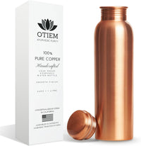 Otiem Smooth Ayurvedic 100% Pure Copper Water Bottle  - 1 Litre (34 Oz) Leak Proof (Handcrafted)