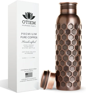 Otiem Antique Black Ayurvedic Premium Copper Water Bottle  - 1 Litre (34 Oz) Leak Proof (Handcrafted)