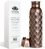 Otiem Antique Black Ayurvedic Premium Copper Water Bottle  - 1 Litre (34 Oz) Leak Proof (Handcrafted)