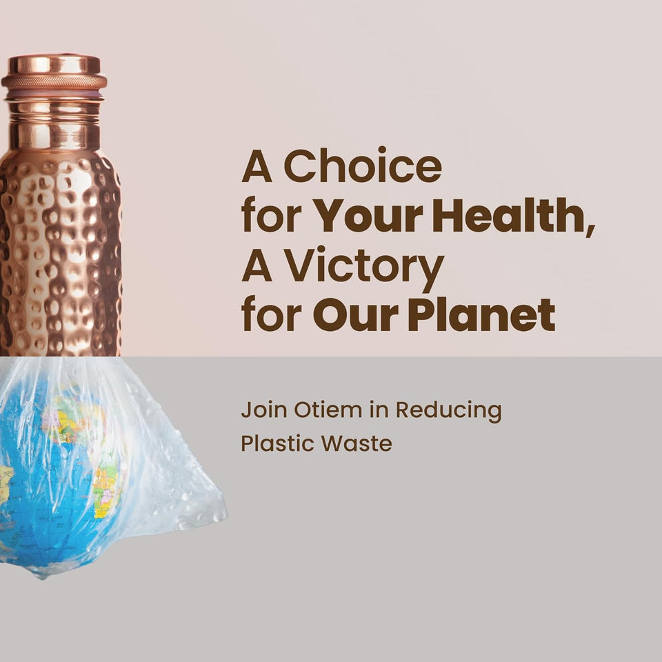 Otiem Hammered Ayurvedic Premium Copper Water Bottle  - 1 Litre (34 Oz) Leak Proof (Handcrafted)
