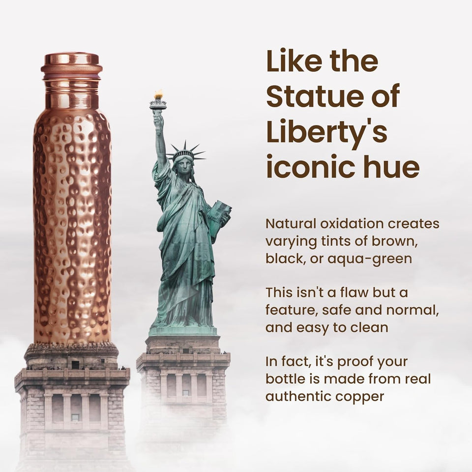 Otiem Hammered Ayurvedic Premium Copper Water Bottle  - 1 Litre (34 Oz) Leak Proof (Handcrafted)