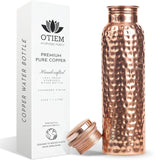 Otiem Hammered Ayurvedic Premium Copper Water Bottle  - 1 Litre (34 Oz) Leak Proof (Handcrafted)