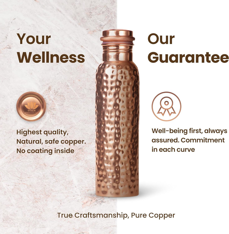 Otiem Hammered Ayurvedic Premium Copper Water Bottle  - 1 Litre (34 Oz) Leak Proof (Handcrafted)