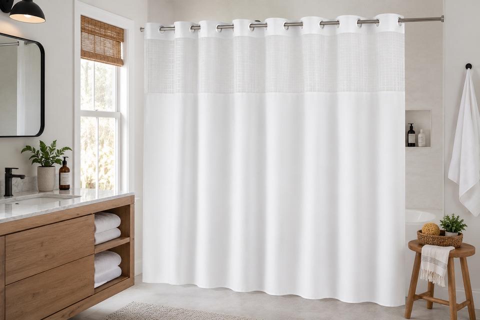 Otiem Waffle Weave Hookless Shower Curtain — No Installation Stress, Pure Waterproof Protection